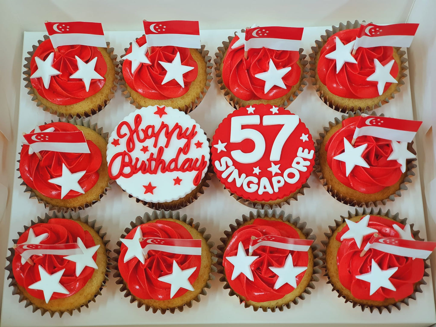SG National Day Cupcakes (Box of 12) - Happy Birthday Singapore